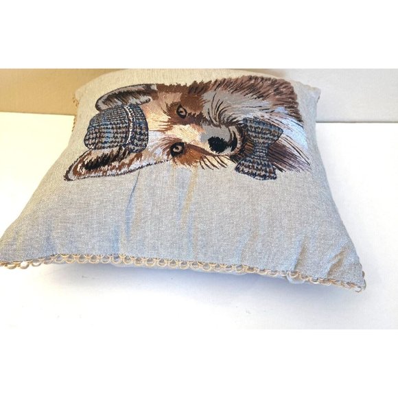 Pier 1 Accent Toss Pillow Embroidered Fox with Hat & Bowtie Neat Retro Art Rare - Picture 6 of 10